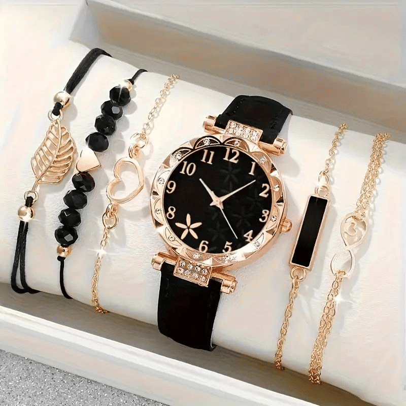 Generic Elegant Quartz Watch Set with 5 Bracelets 6-Piece