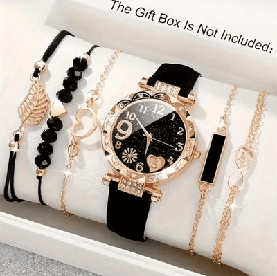 Generic Elegant Quartz Watch Set with 5 Bracelets 6-Piece