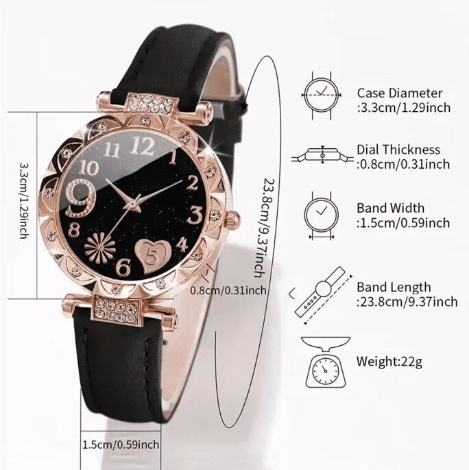 Generic Elegant Quartz Watch Set with 5 Bracelets 6-Piece