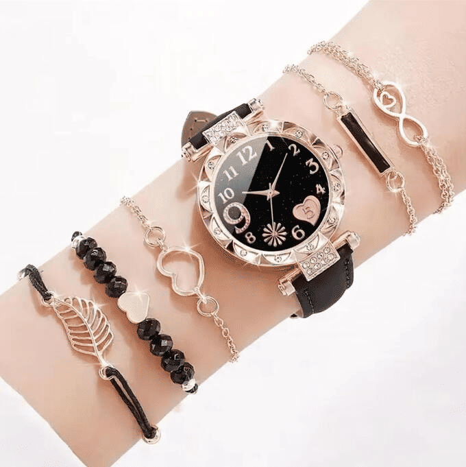 Generic Elegant Quartz Watch Set with 5 Bracelets 6-Piece