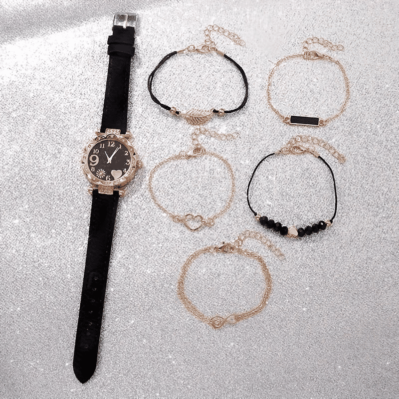 Generic Elegant Quartz Watch Set with 5 Bracelets 6-Piece