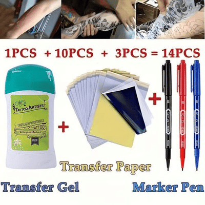 14pcs Professional Body Art Tattoo Transfer Kit with Jelly and Paper