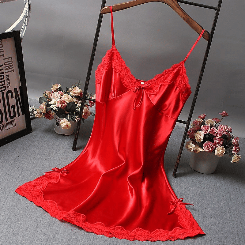 SXCHEN Women's Sexy Transparent V-Neck Satin Sleep Nightgown Dress with Adjustable Straps