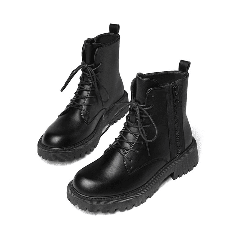 SXCHEN Women's Soft Leather Martin Ankle Boots - Thick-Soled British Combat Style