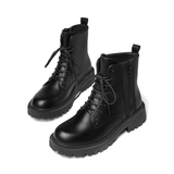 SXCHEN Women's Soft Leather Martin Ankle Boots - Thick-Soled British Combat Style