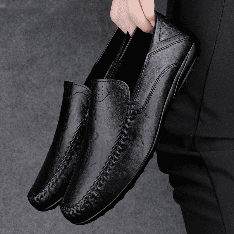 SXCHEN Men's Breathable Slip-On Leather Loafers: Soft Bottom Casual Driving Shoes
