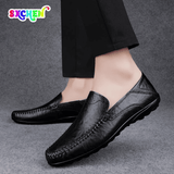 SXCHEN Men's Breathable Slip-On Leather Loafers: Soft Bottom Casual Driving Shoes
