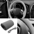 Grey Artificial Leather Hand Stitch Steering Wheel Cover with Thread & Needle Universal Fit