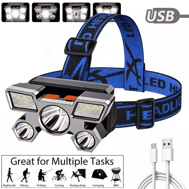USB Rechargeable LED Headlamp 12000 Lumens Waterproof Flashlight for Camping