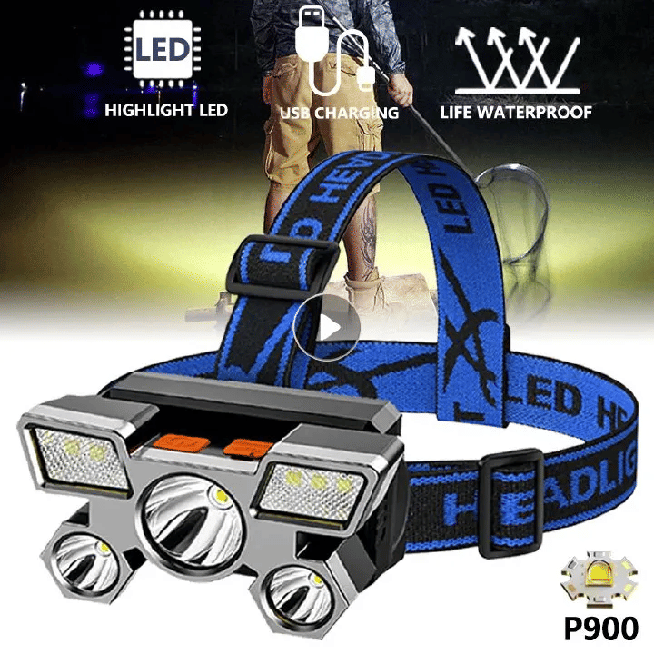 USB Rechargeable LED Headlamp 12000 Lumens Waterproof Flashlight for Camping