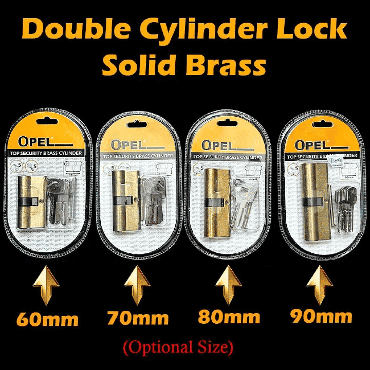 Solid Brass Double Cylinder Lock 60/70/80/90mm Anti-Theft Copper with 5 Keys Rust-Proof for Wooden Aluminum Doors