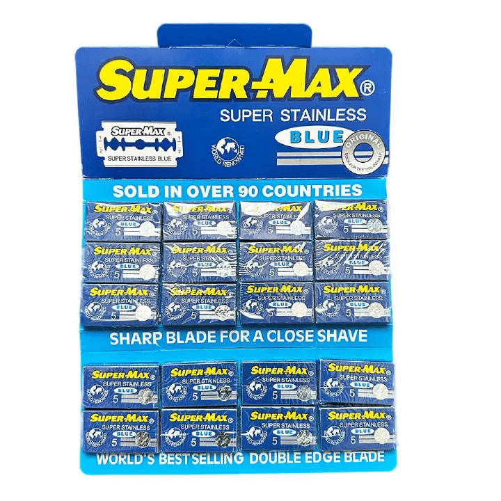 Super Max Blue Super Stainless Steel Double Edge Razor Blades 100 Pack