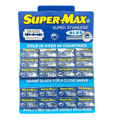 Super Max Blue Super Stainless Steel Double Edge Razor Blades 100 Pack