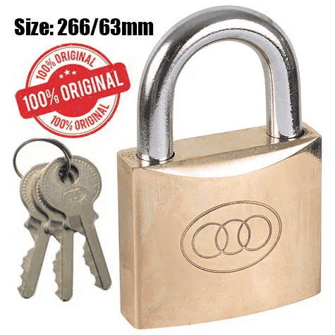 Tri-Circle Brass Padlock 266/63mm Heavy Duty with 3 Keys
