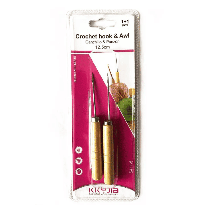 Professional Crochet Hook & Awl Wooden Handle Knitting Sewing Needles Piercing Garment Accessories Tool Threading Accessory Ergonomic Needle