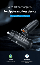 Mini Car Charger Adapter 20W GPS Tracker Works with Apple Find My MFi iOS USB Type C Cigarette Lighter Hidden Locator Smart Tracking Tool AP200
