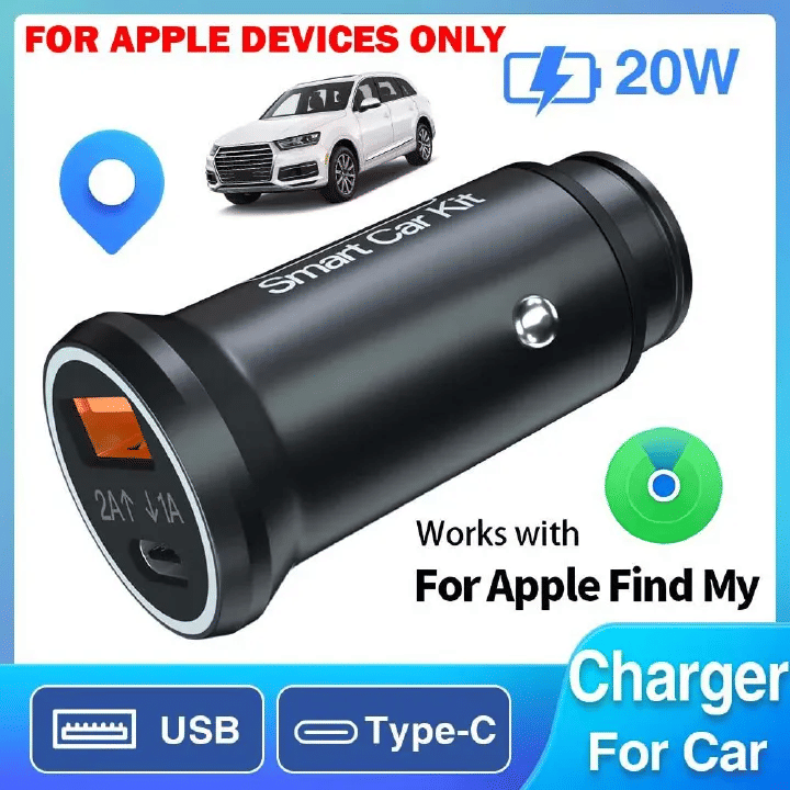 Mini Car Charger Adapter 20W GPS Tracker Works with Apple Find My MFi iOS USB Type C Cigarette Lighter Hidden Locator Smart Tracking Tool AP200