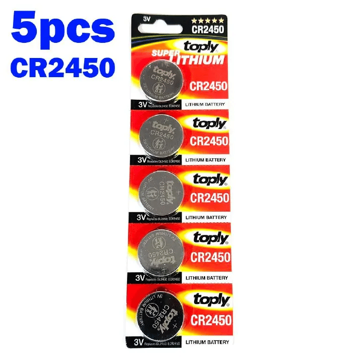 Toply 5pcs CR2450 3V Super Lithium Battery Li Button Coin Cell High Quality Batteries CR2450N CR 2450 for BMW Key Fobs Fitness Monitors