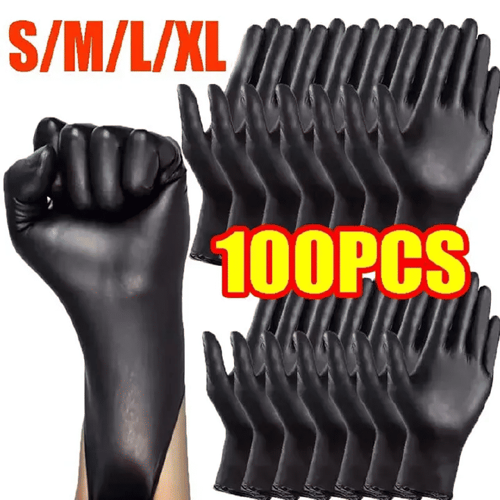 100-Pack Black Disposable Gloves Ambidextrous Synthetic Latex-Free For Tattoo Household Kitchen Cleaning Food Powder-Free