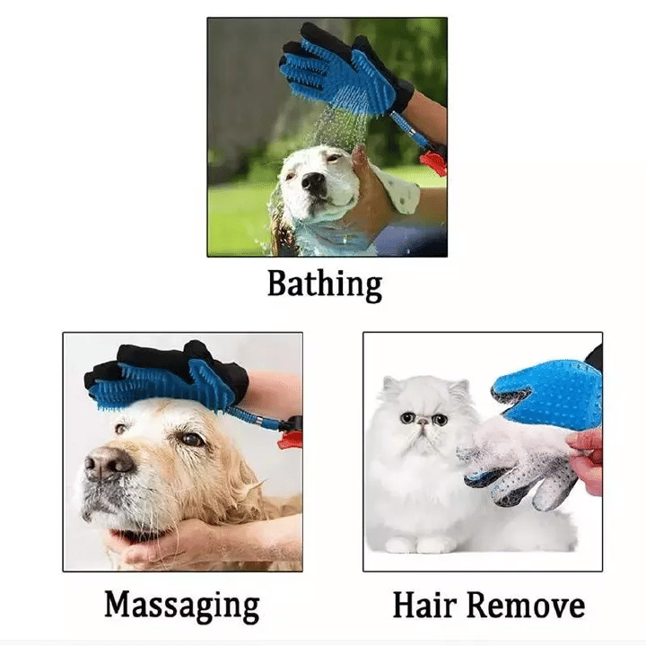 Pet Grooming Gloves Soft TPR Silicone Rubber Hair Removal Mitts for Cats Dogs Deshedding Massaging Cleaning with Comfortable Handle for Horse Rabbit