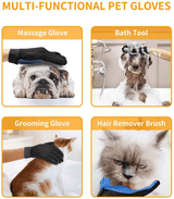 Pet Grooming Gloves Soft TPR Silicone Rubber Hair Removal Mitts for Cats Dogs Deshedding Massaging Cleaning with Comfortable Handle for Horse Rabbit