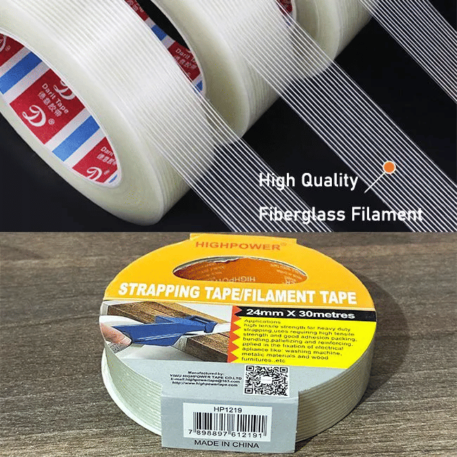 HIGHPOWER 24mm x 30m Filament Tape Fiberglass Reinforced Heavy Duty Packing Shipping Moving Clear