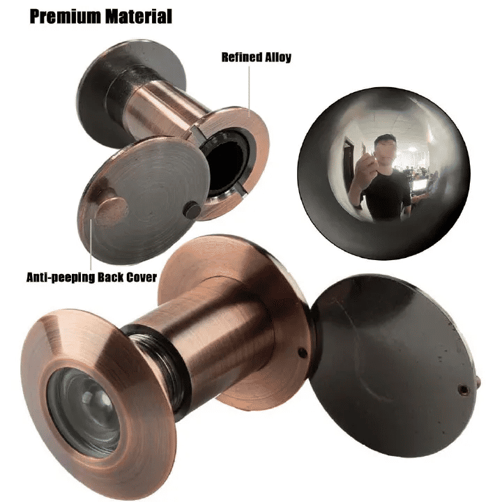 Safety Door Viewer Red Bronze 220° Peephole Security Anti-Theft Cat Eye Wide Angle Peek with Heavy Duty Rotating Privacy Cover for Home Office Hotel 26mm