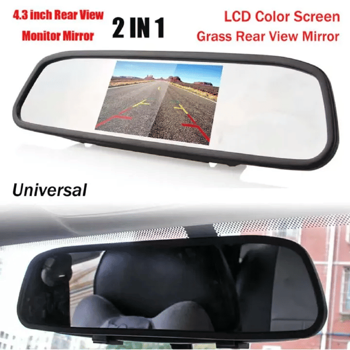 4.3 Inch Car Rearview Mirror Monitor LCD Screen 12V Universal Clip-On for Backup Camera Media Player Safety Driving 2-Way RCA Input