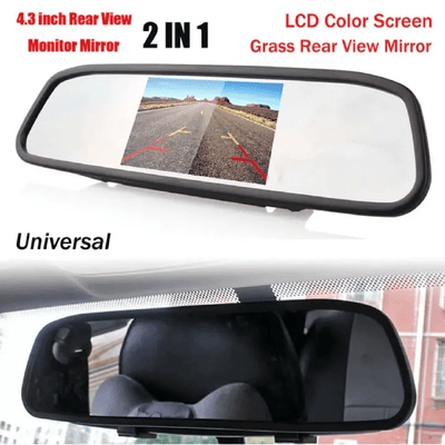 4.3 Inch Car Rearview Mirror Monitor LCD Screen 12V Universal Clip-On for Backup Camera Media Player Safety Driving 2-Way RCA Input