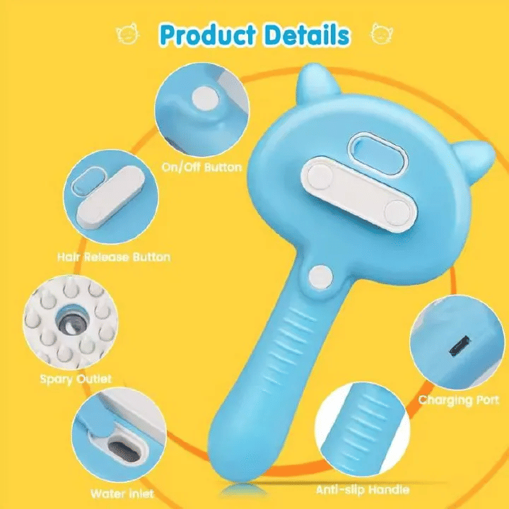 Pet Mist Spray Massage Comb Cat Brush USB Rechargeable Steamy Shedding Grooming with Water Tank