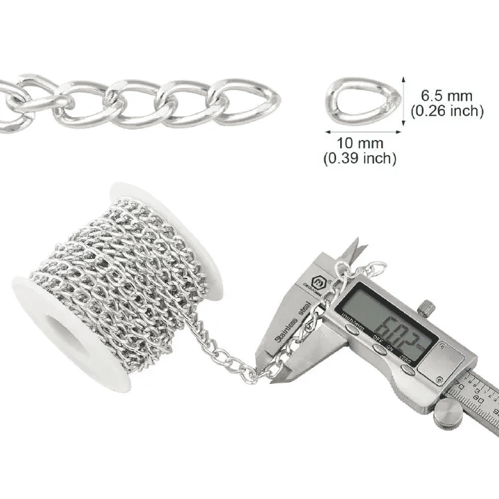 Aluminium Curb Chain Roll Thick Twisted Links Silver Metal Craft Spool for Handbag Jewelry Making Necklace Bracelet DIY Crafts Findings Supplies