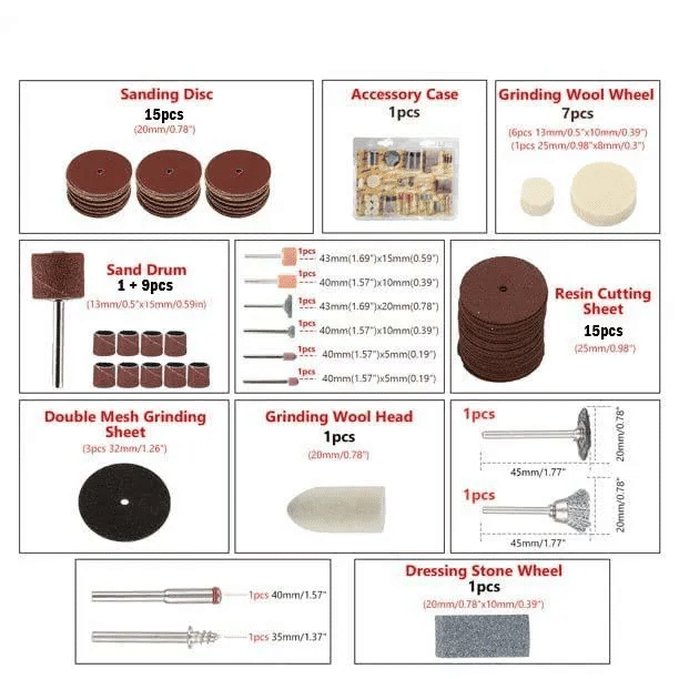 61 Pcs Rotary Tool Accessory Set Grinding Sanding Polishing Carving Sharpening Buffing Drill Kit 1/8" Shank