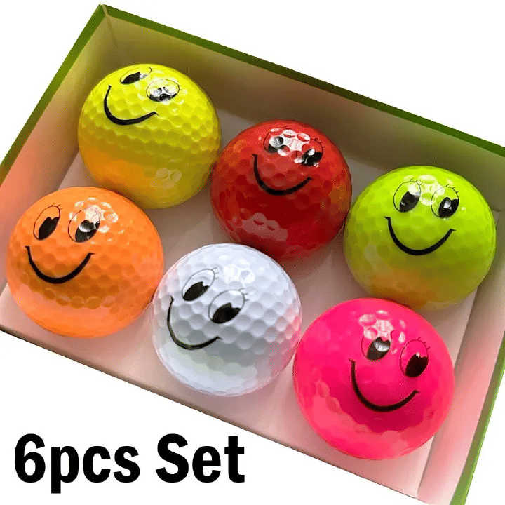 6-Pack Smiley Face Premium Golf Balls Durable Long-Lasting Bright Color Emoji Training Practice Mix Colour