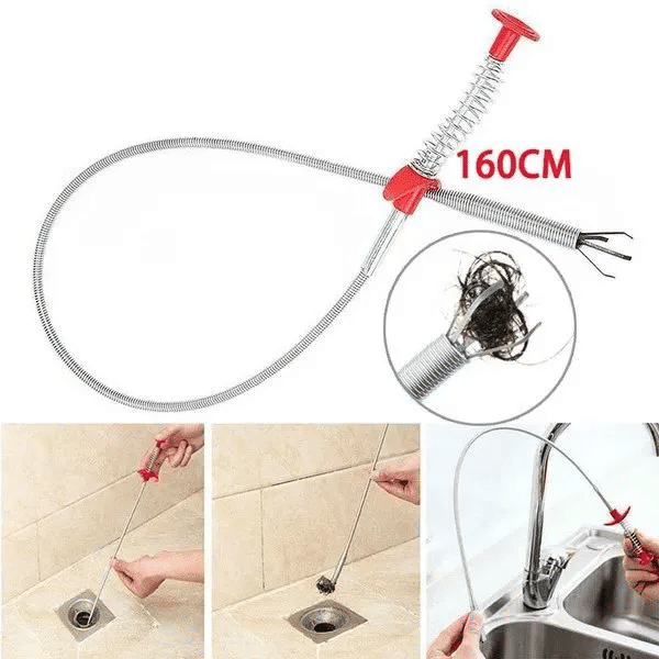 160cm Drain Clog Remover Flexible Grabber Pickup Tool Extra Long Plumber's Snake Sink Drainage Unblocker Hair Hook Claw Wire for Kitchen Sink Bathroom Tub Toilet Drains Block