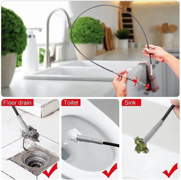 160cm Drain Clog Remover Flexible Grabber Pickup Tool Extra Long Plumber's Snake Sink Drainage Unblocker Hair Hook Claw Wire for Kitchen Sink Bathroom Tub Toilet Drains Block