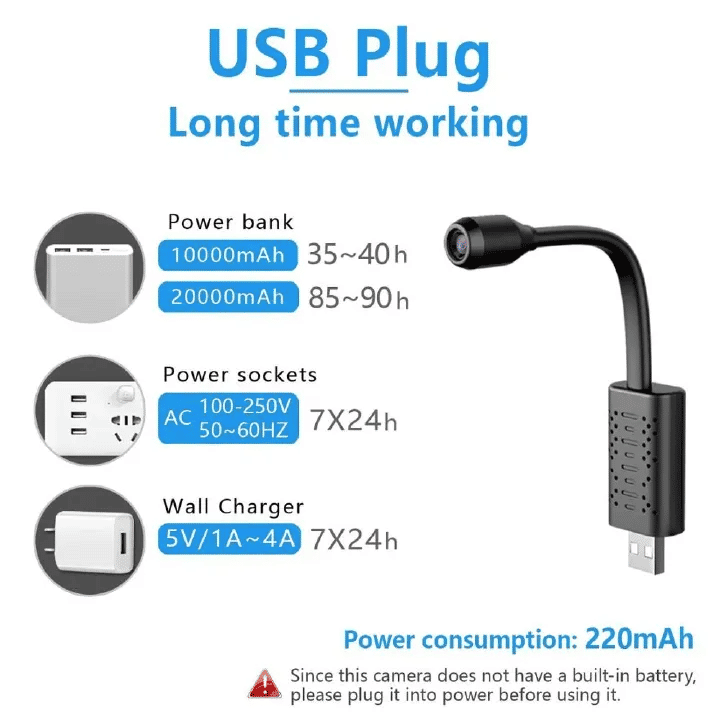 21 Cell Power Bank with 720p USB Mini WiFi Hidden Camera Motion Detection Home Security Indoor Surveillance