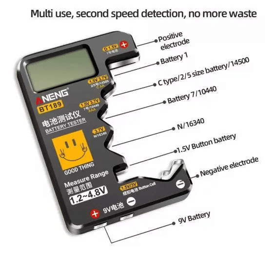 Universal Battery Tester LCD Display C D AA AAA 9V Button Cell 14500 10440 16340 CR2032 Voltage Checker