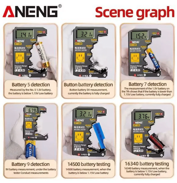 Universal Battery Tester LCD Display C D AA AAA 9V Button Cell 14500 10440 16340 CR2032 Voltage Checker