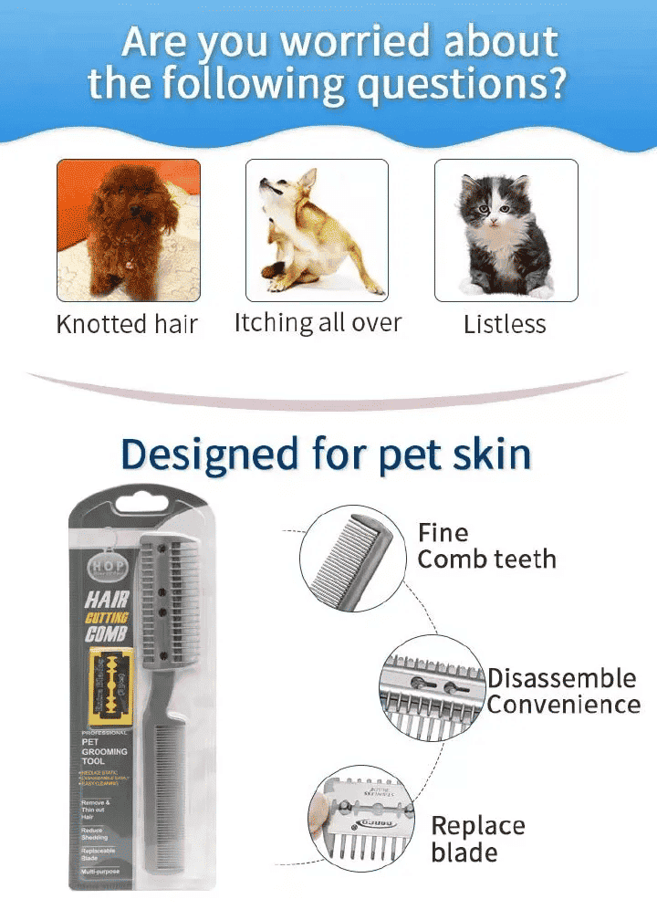 3-in-1 Cat Dog Hair Cutter Grooming Blade Pet Razor Comb with Extra Blades