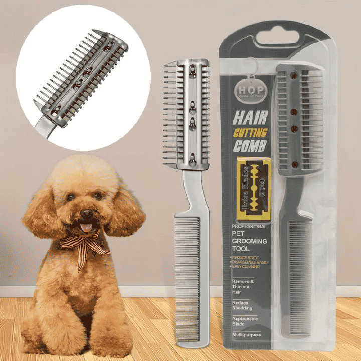 3-in-1 Cat Dog Hair Cutter Grooming Blade Pet Razor Comb + Extra Blades Fur Shaper Cutting Thinning Manual Dual-End Hair Trimmer Styler