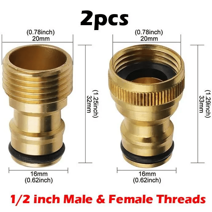Brass Quick Connector Tap Garden Irrigation Faucet Nozzle Adapter 1/2 Inch Thread Connection for Hose Washing Machine Fittings 2-Pack