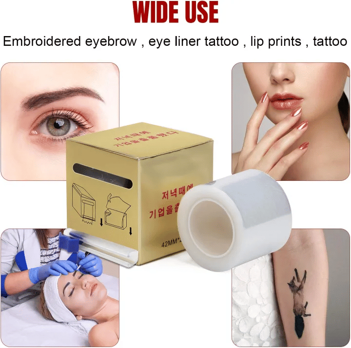 42mm x 200m Professional Microblading Plastic Cling Film Disposable Tattoo Wrap Transparent Preservative Roll for Eyebrow Lip Eyeliner Permanent Makeup Lash Perm Cover Tape