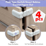 4 Pack Child Safety Cupboard Locks Baby Proof Corner Lock for Cabinet Drawer Refrigerator White