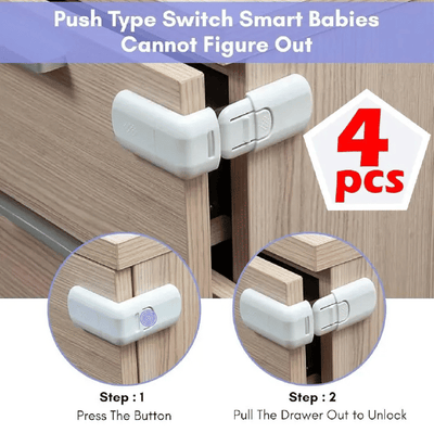 4 Pack Child Safety Cupboard Locks Baby Proof Corner Lock for Cabinet Drawer Refrigerator White