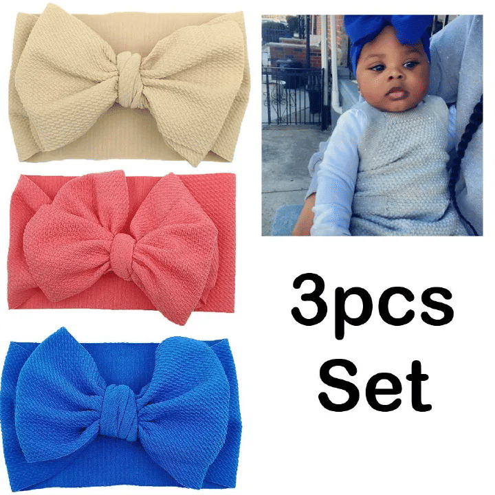 3pcs Multicoloured Baby Head Band Wrap Hat Caps Headband Big Bow Infant Newborn Kids Stretch Turban Knot Girls Toddlers