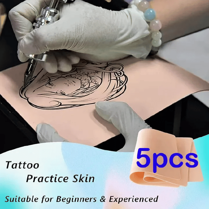 5-Piece Blank Tattoo Practice Skin Double-Sided Soft Stretchable Silicone for Microblading Eyebrow Beginners and Experienced Artists Supplies Kit