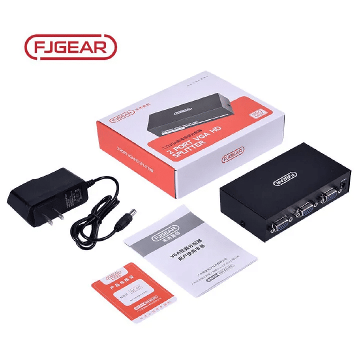 FJGEAR 2-Port VGA HD Splitter 200MHz 1 Input 2 Output 1920x1440 Resolution