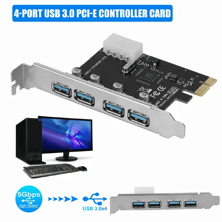 4 Ports USB 3.0 PCI-E Expansion Card Super Speed 5Gbps Adapter for PC