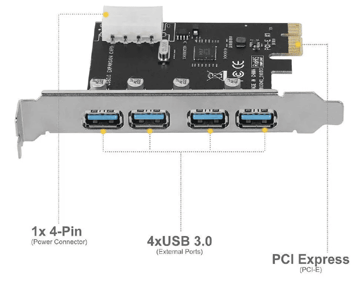 4 Ports USB 3.0 PCI-E Expansion Card Super Speed 5Gbps Adapter for PC