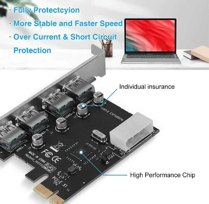 4 Ports USB 3.0 PCI-E Expansion Card Super Speed 5Gbps Adapter for PC